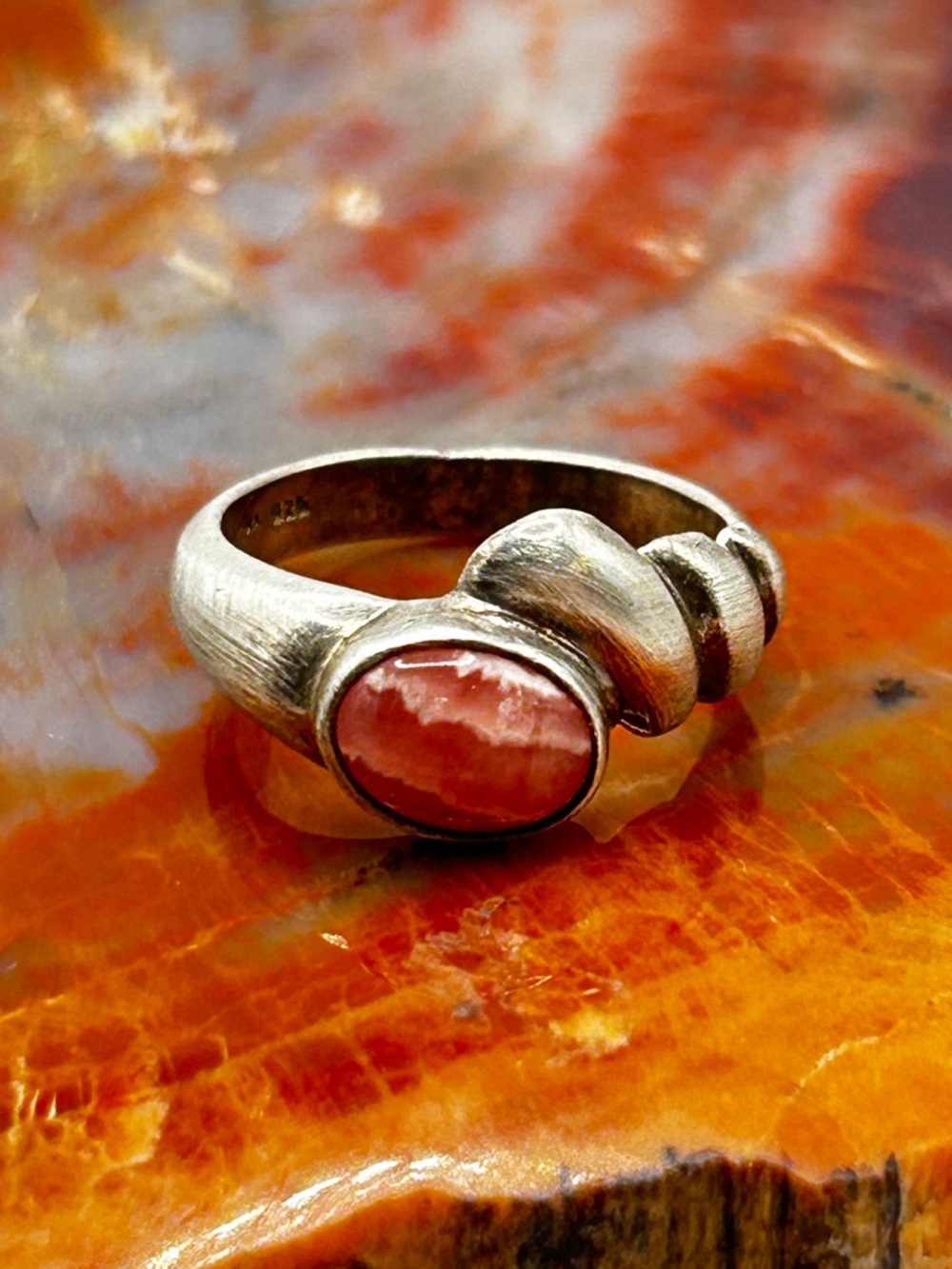 Vintage Sterling Silver Rhodonite Ring - Size 5